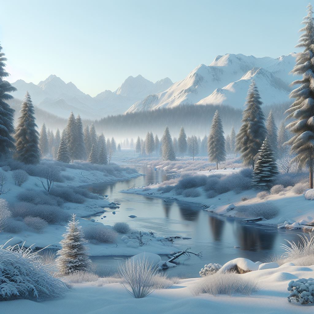 An AI generated image of a landscape during winter.